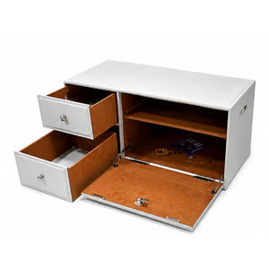 Beige premium leather-look car storage box with cabinet lock, two drawers and large compartment Qatar