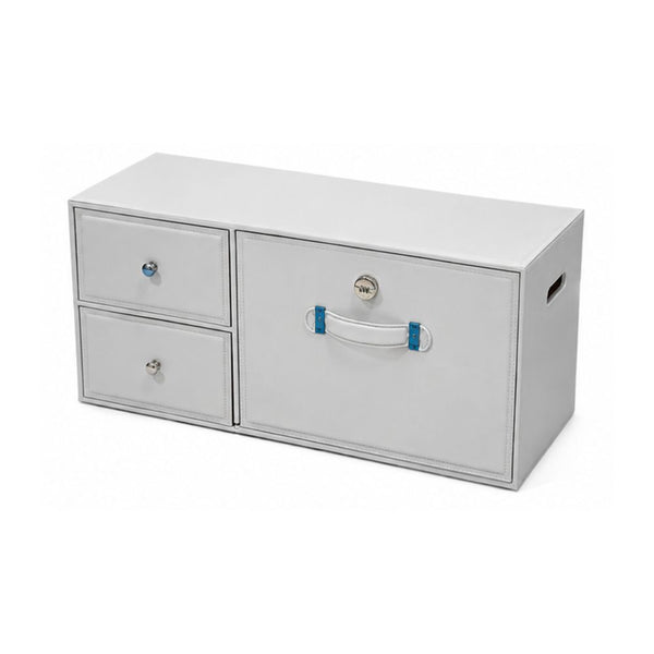 Beige premium leather-look car storage box with cabinet lock, two drawers and large compartment Qatar