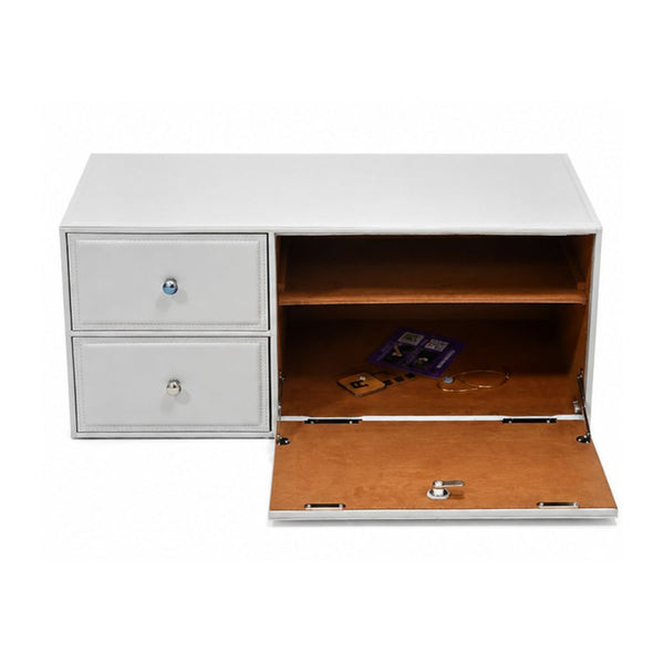 Beige premium leather-look car storage box with cabinet lock, two drawers and large compartment Qatar