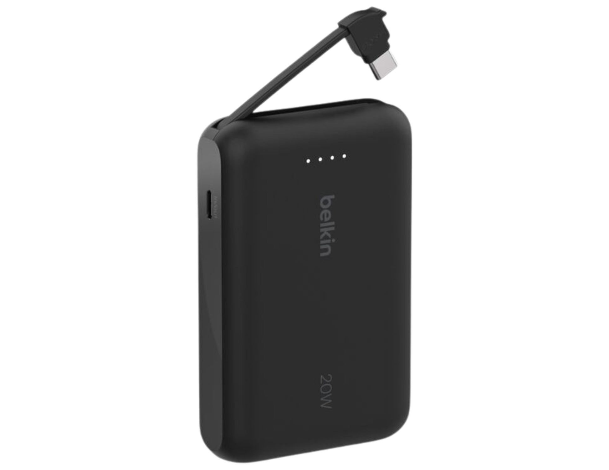 Black Belkin BoostCharge BPB021hq 10K 20W power bank with USB-C cable from Thabthaba Store on a white background, featuring the Belkin brand.