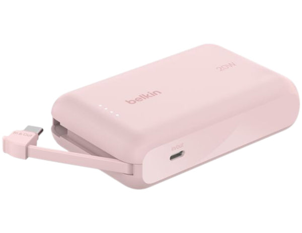 Pink Belkin BoostCharge BPB021hq 10K 20W power bank with USB-C cable from Thabthaba Store on a white background