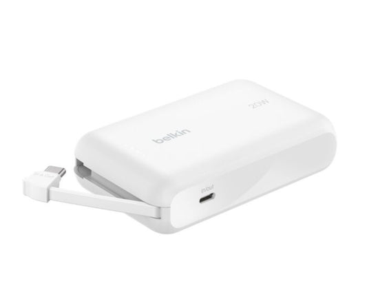Black Belkin BoostCharge BPB021hq 10K 20W power bank with USB-C cable from Thabthaba Store with Belkin branding on a white background