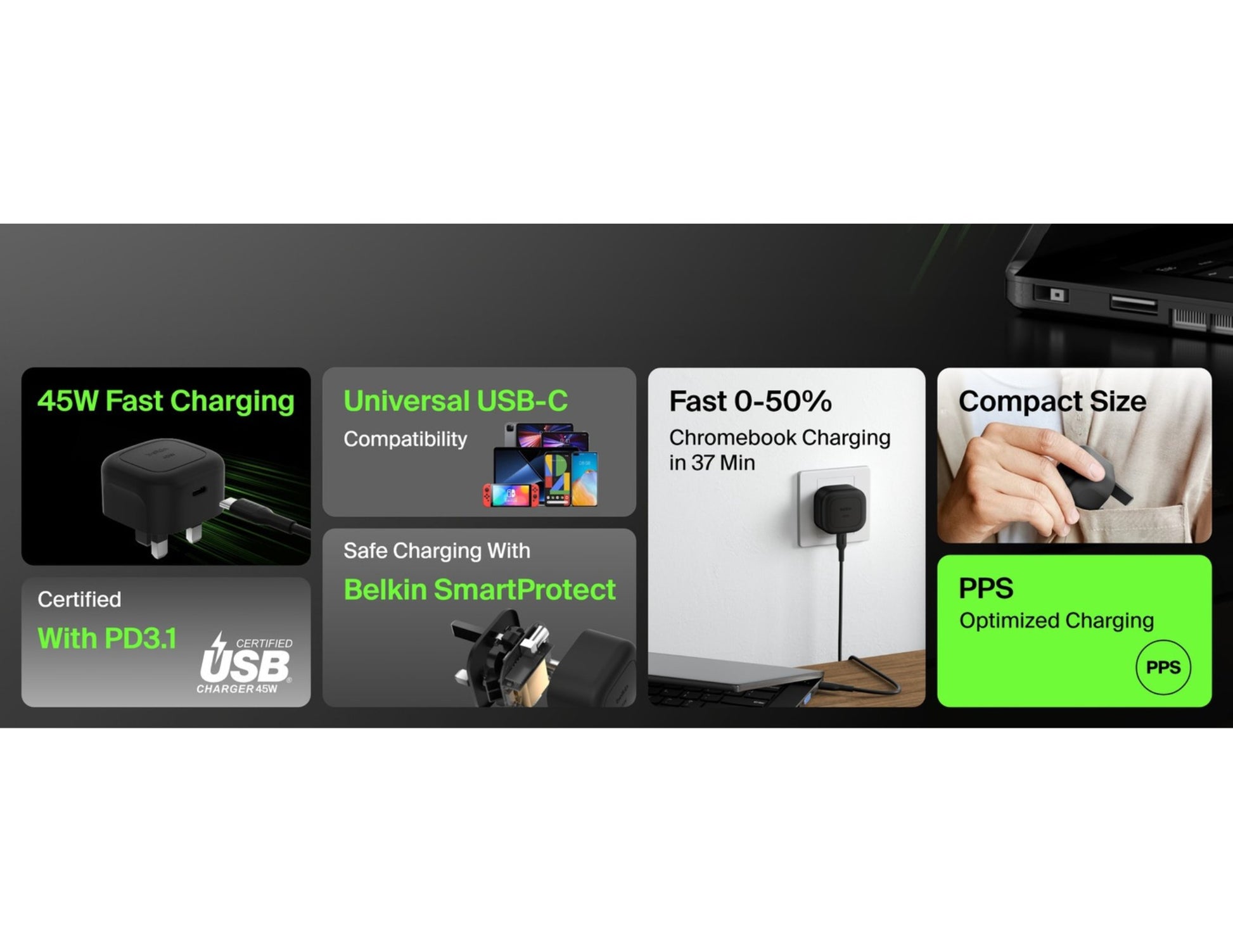 Belkin BoostCharge Compact USB-C Wall Charger 45W foldable plug black WCA013myBK Qatar