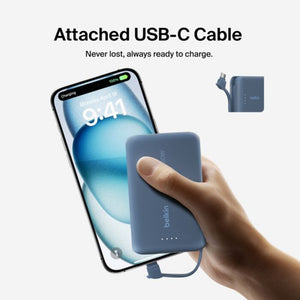 Belkin BoostCharge 10000mAh 20W Power Bank with Built-in USB-C Cable Blue Qatar