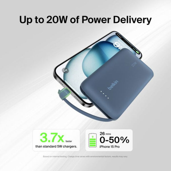 Belkin BoostCharge 10000mAh 20W Power Bank with Built-in USB-C Cable Blue Qatar