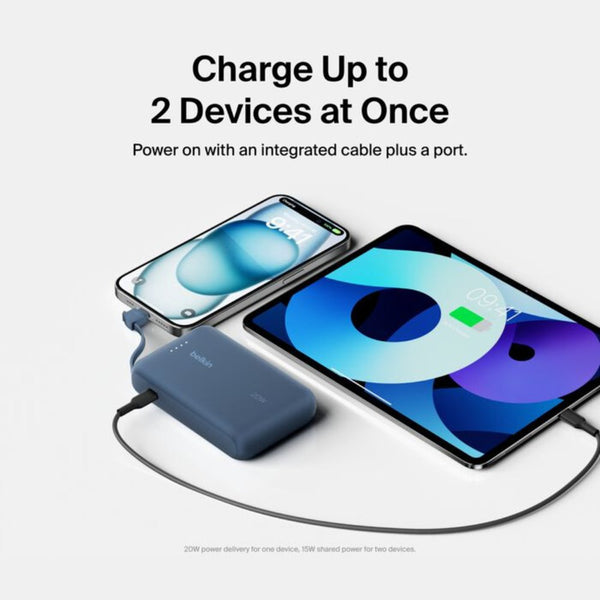 Belkin BoostCharge 10000mAh 20W Power Bank with Built-in USB-C Cable Blue Qatar