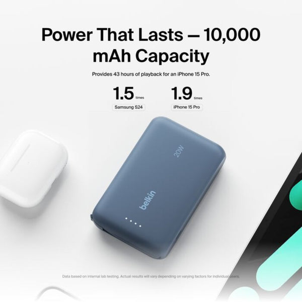 Belkin BoostCharge 10000mAh 20W Power Bank with Built-in USB-C Cable Blue Qatar