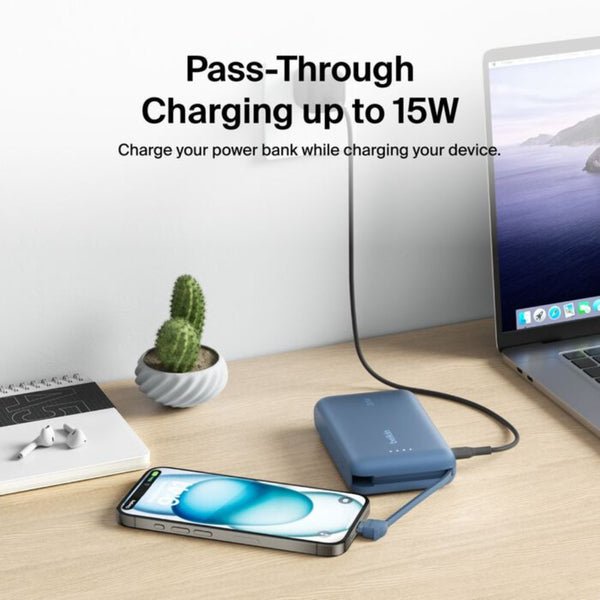 Belkin BoostCharge 10000mAh 20W Power Bank with Built-in USB-C Cable Blue Qatar