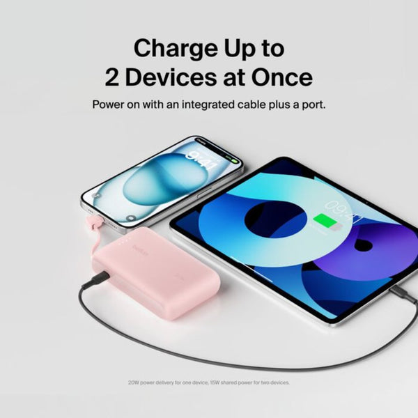 Belkin BoostCharge 10000mAh 20W Power Bank with Built-in USB-C Cable Pink Qatar