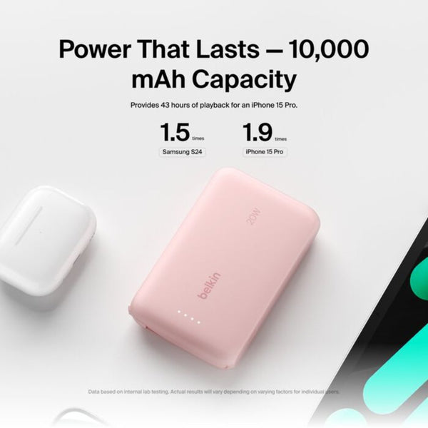 Belkin BoostCharge 10000mAh 20W Power Bank with Built-in USB-C Cable Pink Qatar