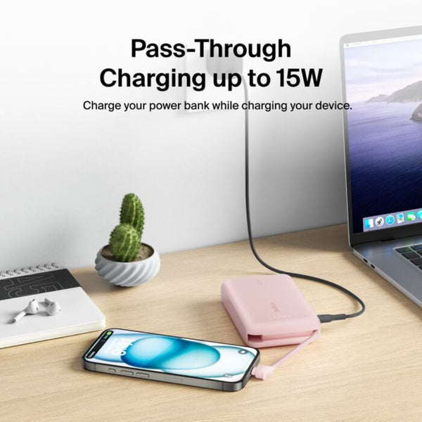 Belkin BoostCharge 10000mAh 20W Power Bank with Built-in USB-C Cable Pink Qatar
