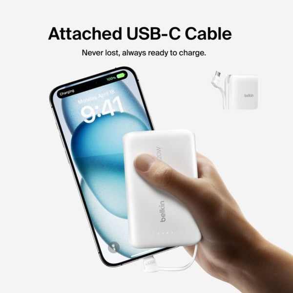 Belkin BoostCharge 10000mAh 20W Power Bank with Built-in USB-C Cable White Qatar