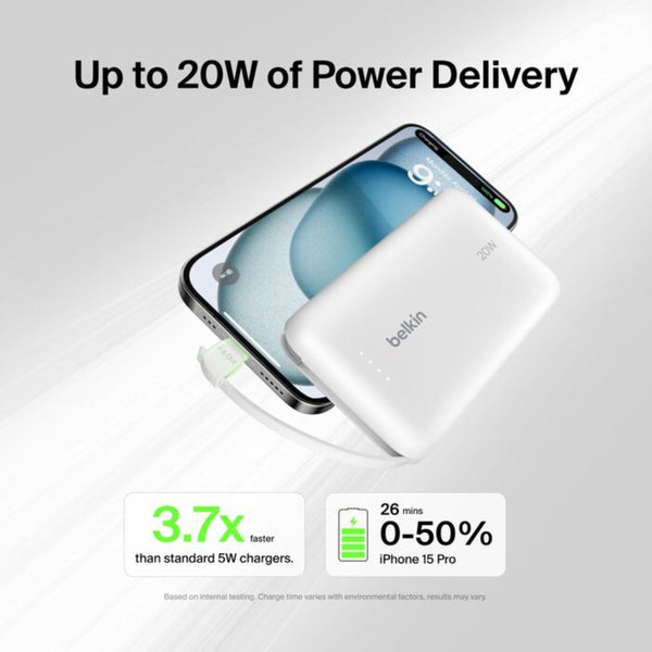 Belkin BoostCharge 10000mAh 20W Power Bank with Built-in USB-C Cable White Qatar