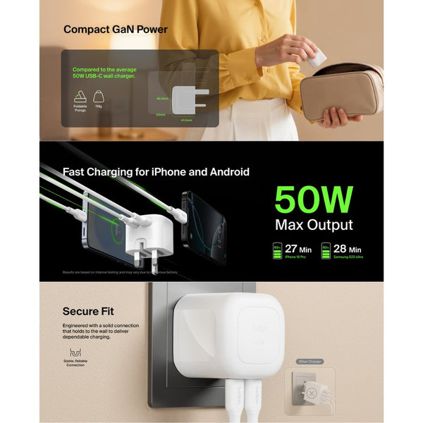 Belkin BoostCharge Pro 50W Dual USB-C GaN Wall Charger White Qatar