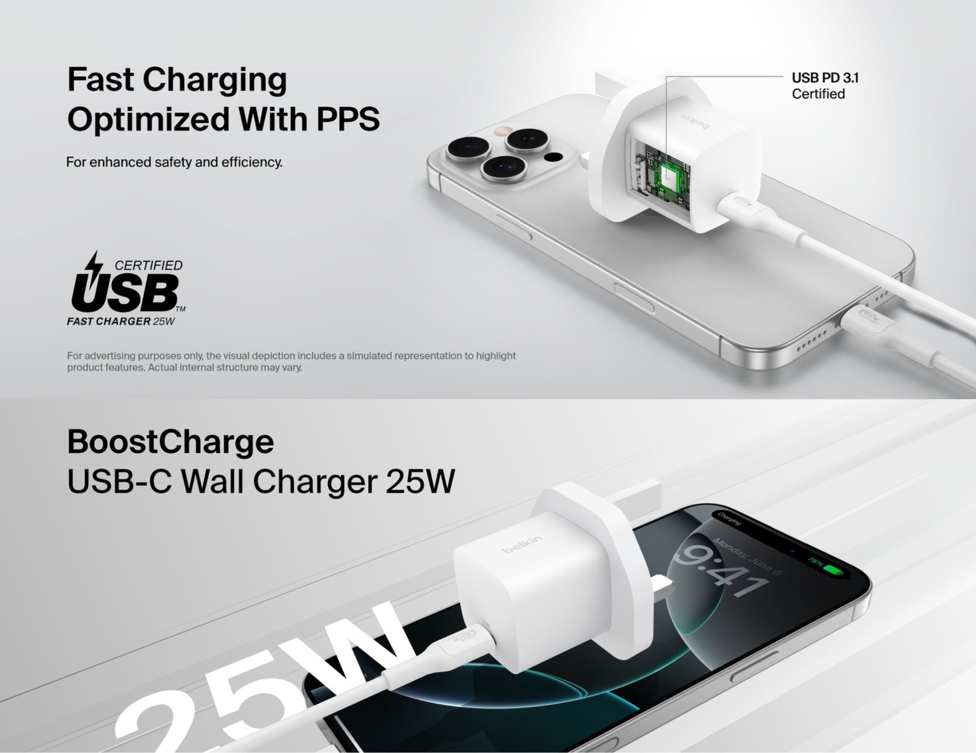 Belkin BoostCharge USB-C Wall Charger 25W and USB-C cable foldable prongs PD3.1 WCA012my1MWH-B6 Qatar