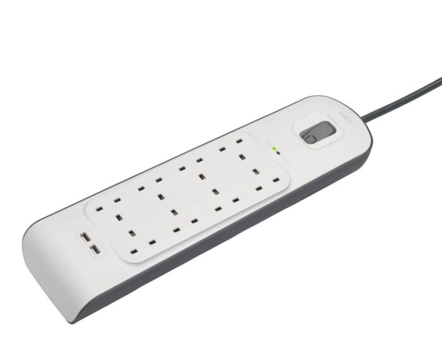Belkin BSV804af2M 8-outlet surge protector with dual USB ports and 2m cord at Thabthaba Store Qatar.