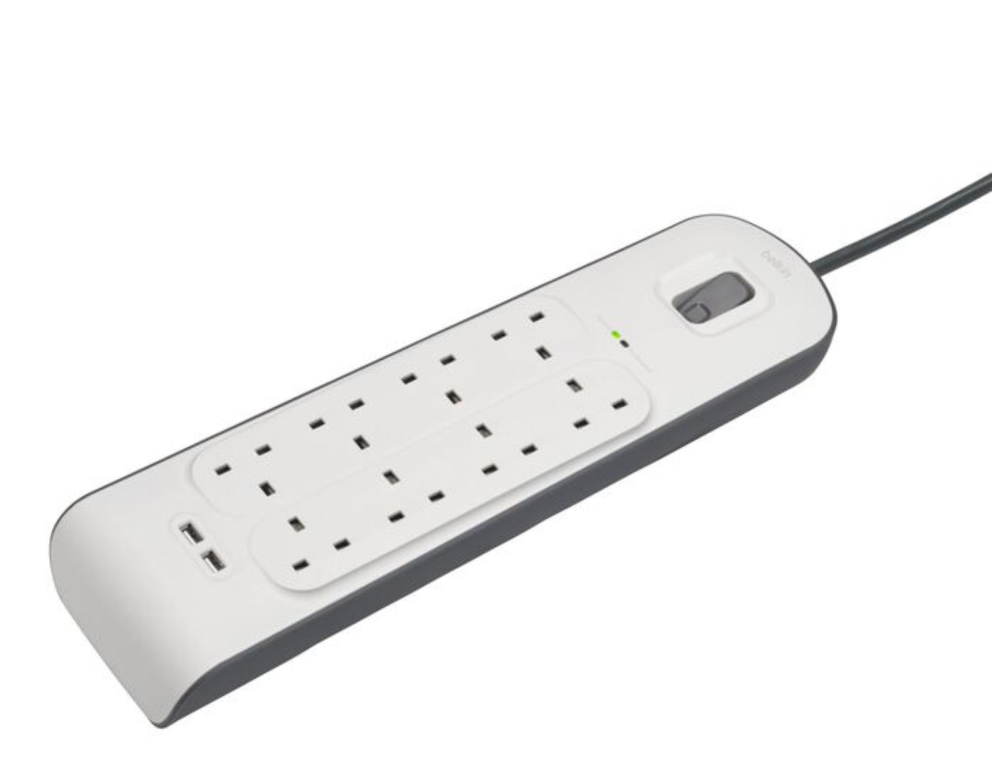 Belkin BSV804af2M 8-outlet surge protector with dual USB ports and 2m cord at Thabthaba Store Qatar.