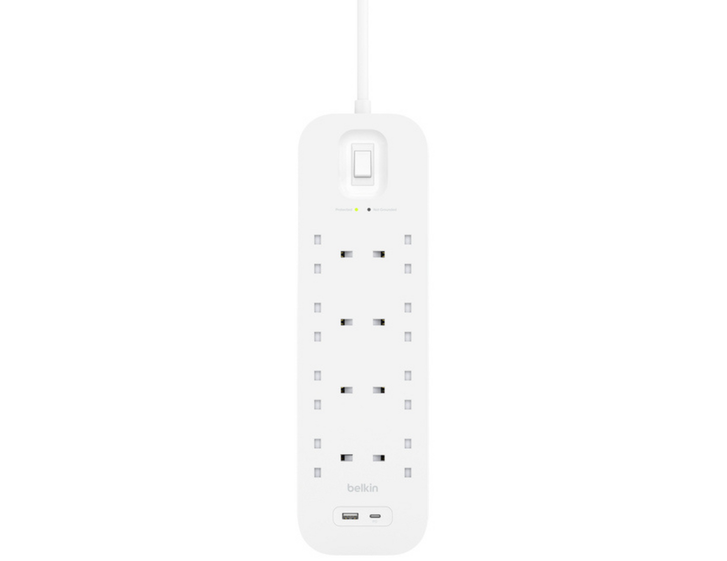 Top view of Belkin Surge Protector SRB003af2M with its sleek design and outlets.