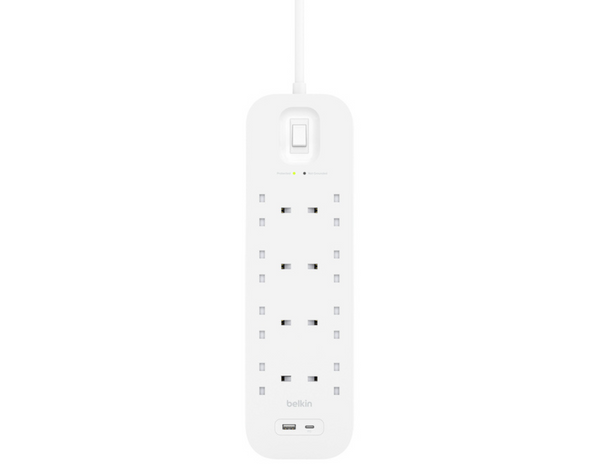 Top view of Belkin Surge Protector SRB003af2M with its sleek design and outlets.