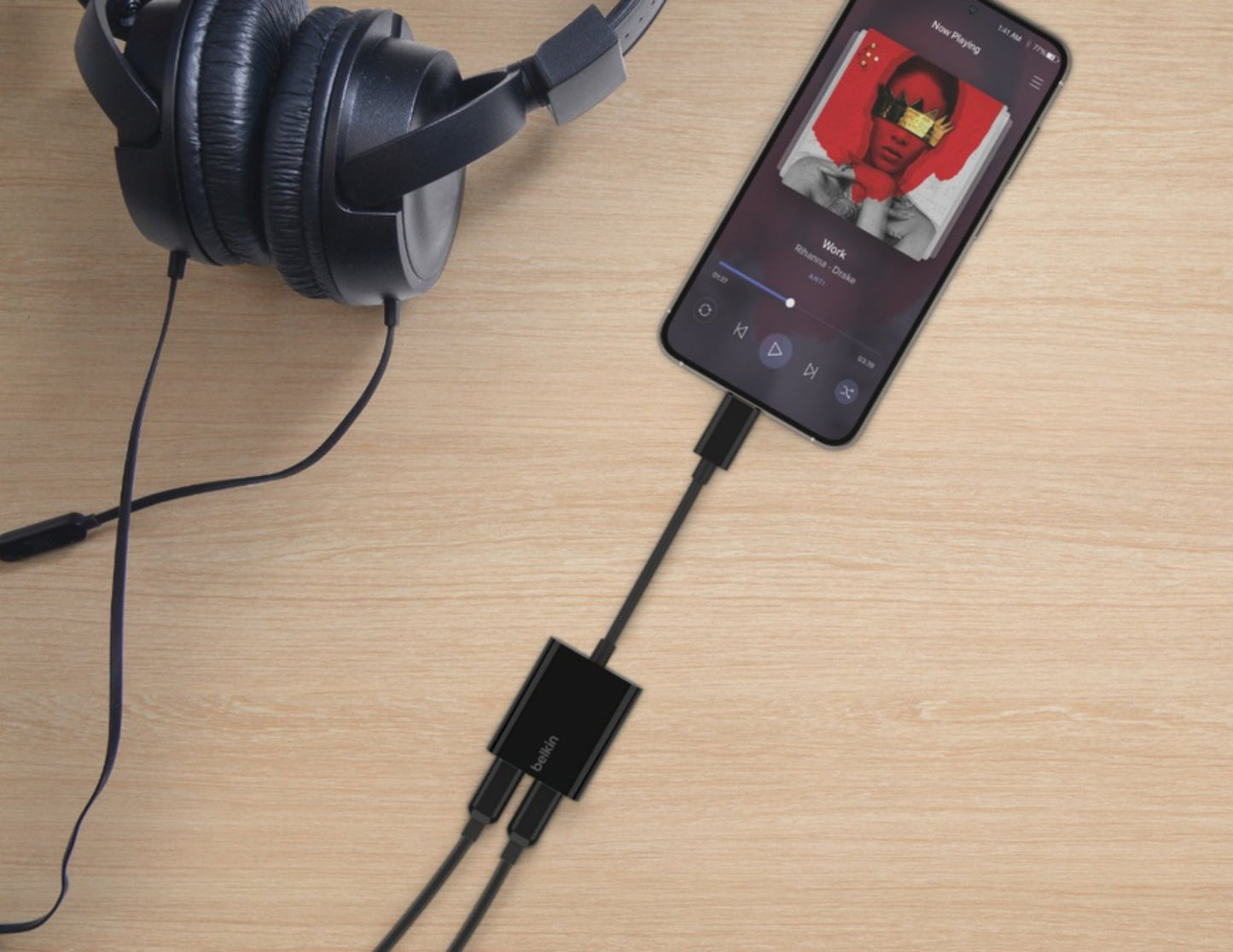 Belkin RockStar F7U081 USB-C audio charge adapter black white Thabthaba Qatar