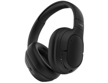 Black Belkin SoundForm Isolate Noise Cancelling Headphones AUD008fqBK with CloudCushion earcups.