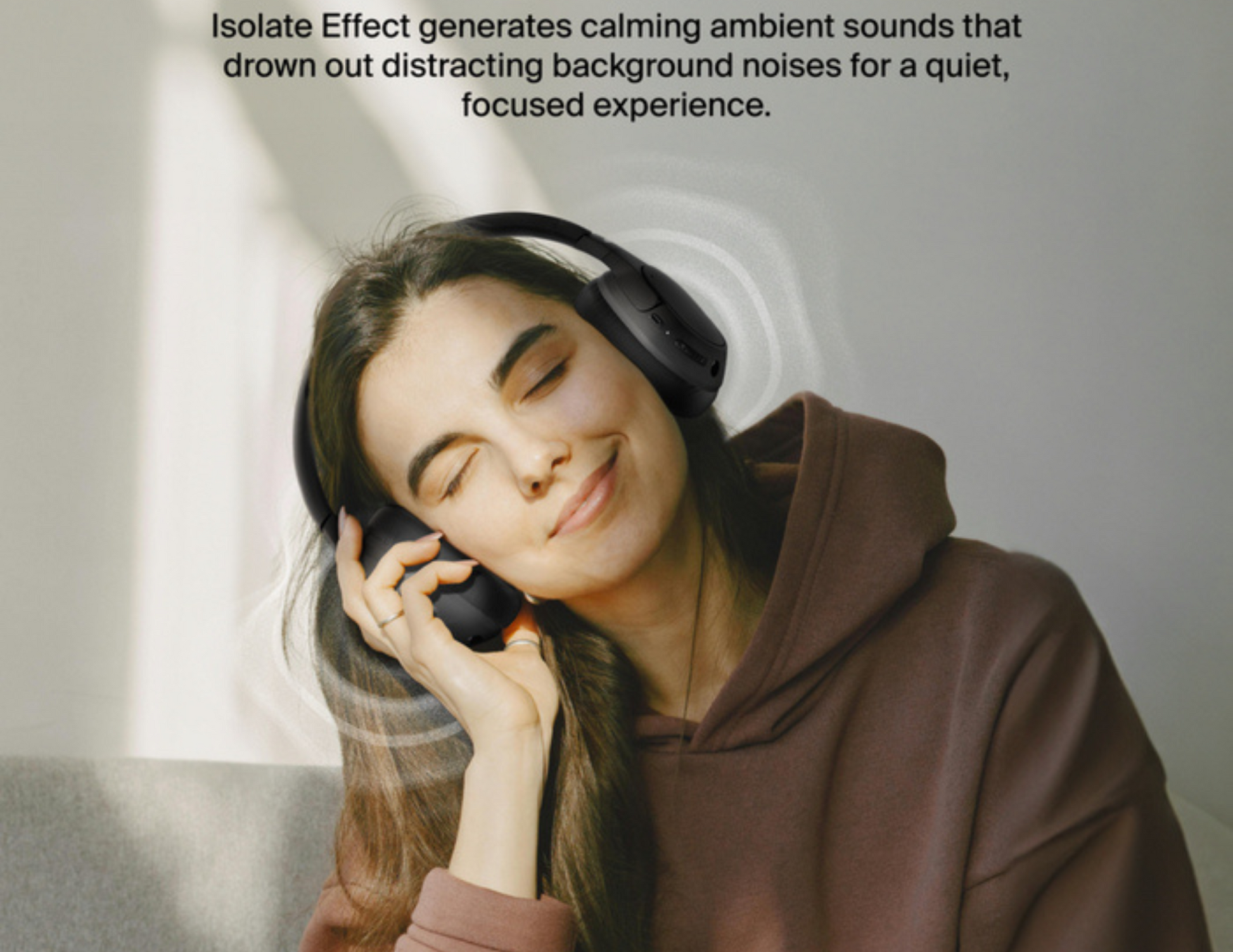 Belkin SoundForm Isolate Noise Cancelling Headphones during a work-from-home setup.