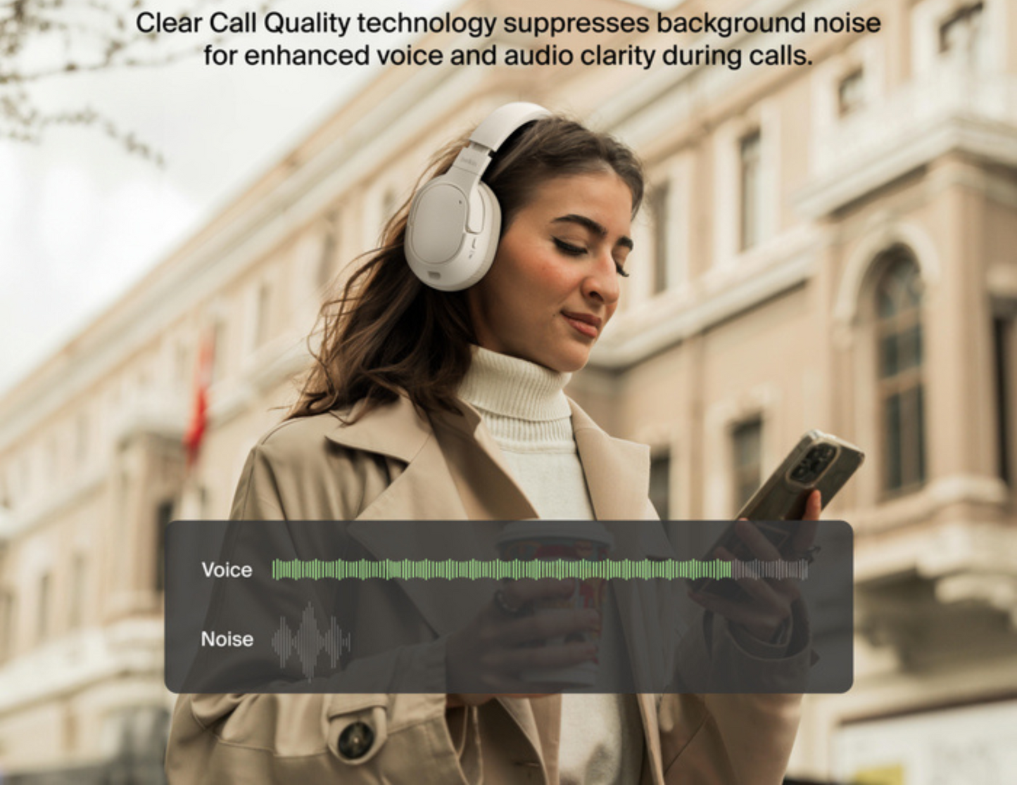 Belkin SoundForm Isolate Noise Cancelling Headphones during walk.