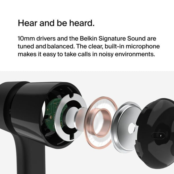 Belkin SoundForm USB-C Wired Earbuds Black with 10mm Drivers Built-in Microphone and IPX5 Water Resistance