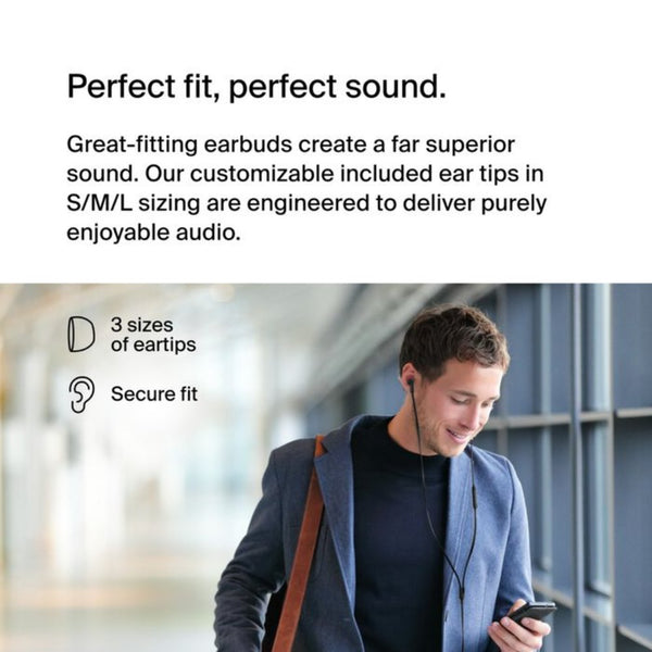 Belkin SoundForm USB-C Wired Earbuds Black with 10mm Drivers Built-in Microphone and IPX5 Water Resistance
