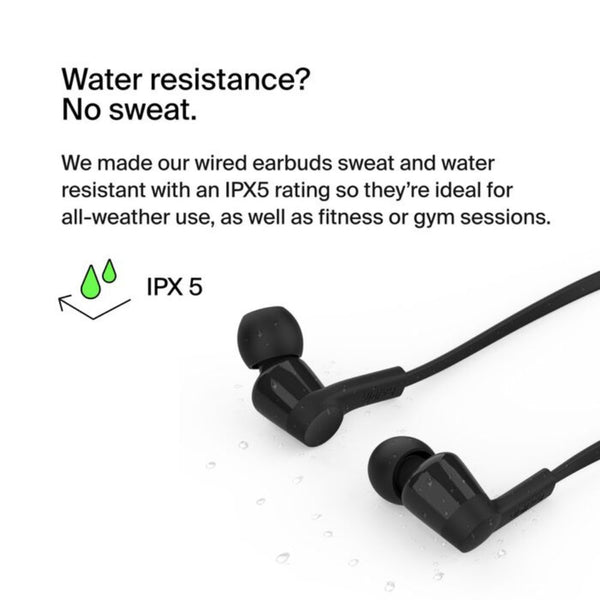 Belkin SoundForm USB-C Wired Earbuds Black with 10mm Drivers Built-in Microphone and IPX5 Water Resistance