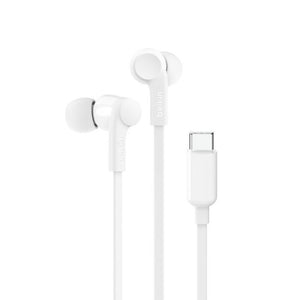 Belkin SoundForm USB-C Wired Earbuds White with 10mm Drivers Built-in Microphone and IPX5 Water Resistance