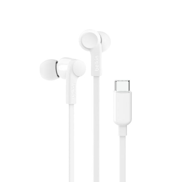 Belkin SoundForm USB-C Wired Earbuds White with 10mm Drivers Built-in Microphone and IPX5 Water Resistance