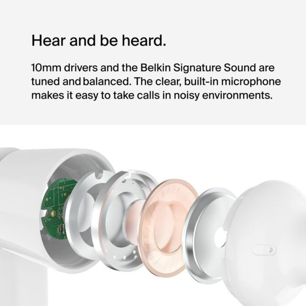 Belkin SoundForm USB-C Wired Earbuds White with 10mm Drivers Built-in Microphone and IPX5 Water Resistance