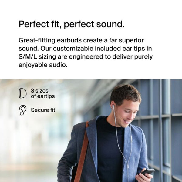 Belkin SoundForm USB-C Wired Earbuds White with 10mm Drivers Built-in Microphone and IPX5 Water Resistance
