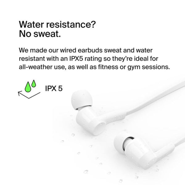 Belkin SoundForm USB-C Wired Earbuds White with 10mm Drivers Built-in Microphone and IPX5 Water Resistance