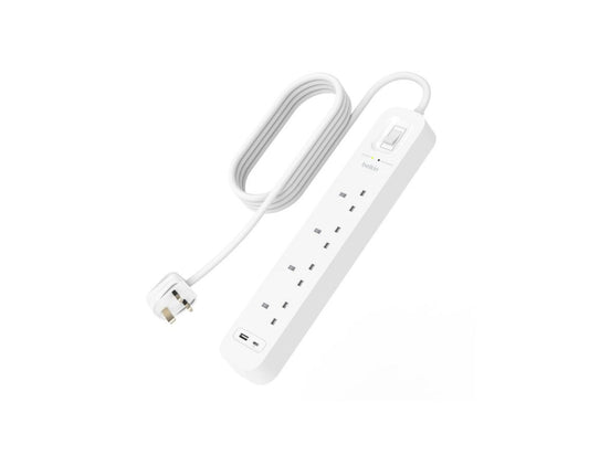 Belkin SRB001af2M 4-outlet surge protector with USB-C USB-A ports and 2m cord at Thabthaba Store Qatar.