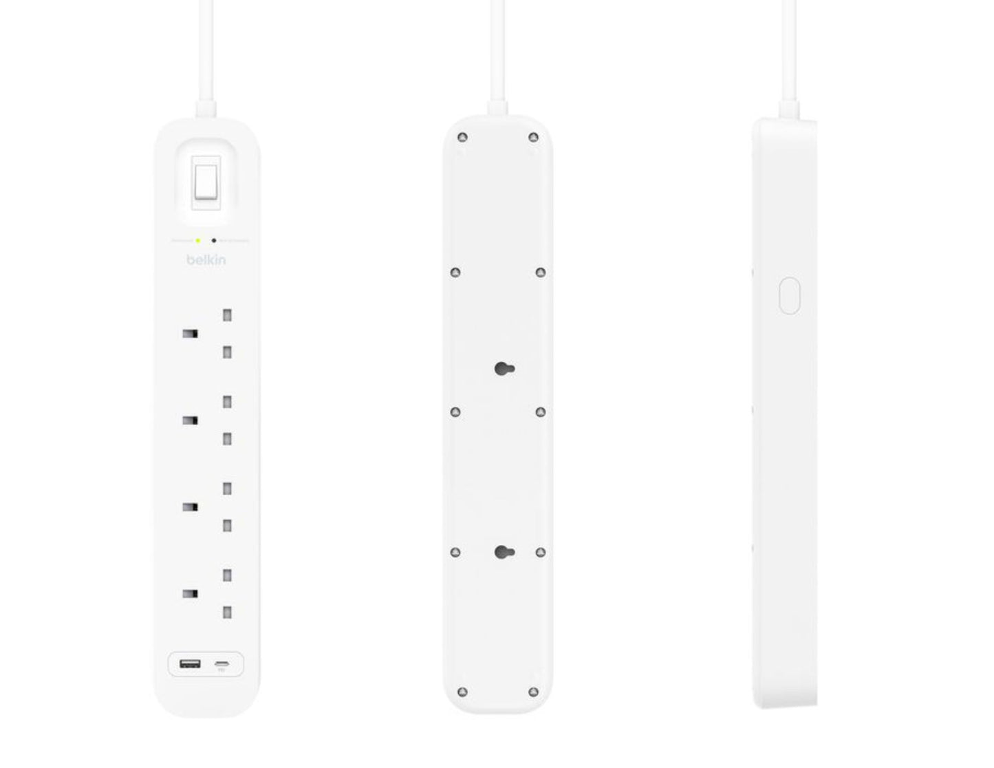 Belkin SRB001af2M 4-outlet surge protector with USB-C USB-A ports and 2m cord at Thabthaba Store Qatar.