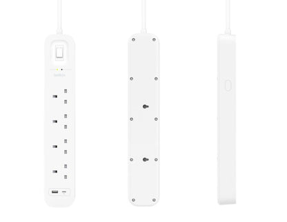 Belkin SRB001af2M 4-outlet surge protector with USB-C USB-A ports and 2m cord at Thabthaba Store Qatar.