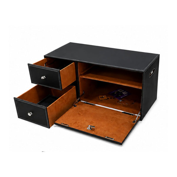 Black premium leather-look car storage box with cabinet lock, two drawers and large compartment Qatar