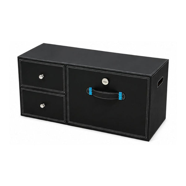 Black premium leather-look car storage box with cabinet lock, two drawers and large compartment Qatar