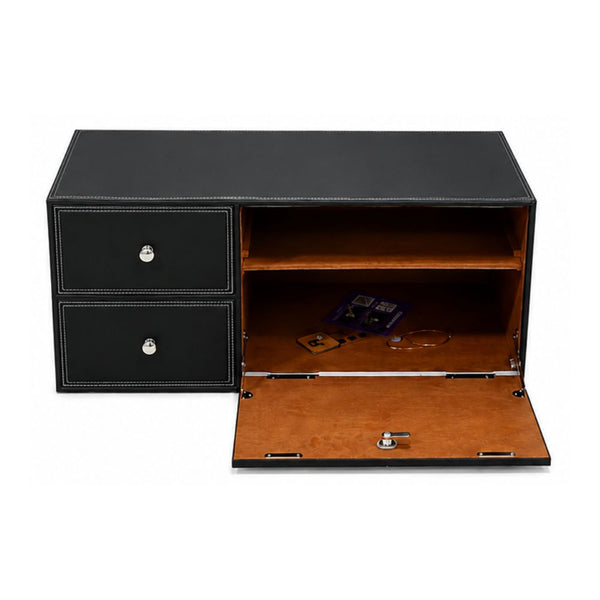 Black premium leather-look car storage box with cabinet lock, two drawers and large compartment Qatar