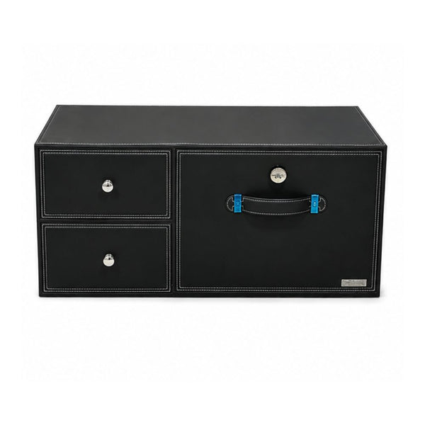 Black premium leather-look car storage box with cabinet lock, two drawers and large compartment Qatar