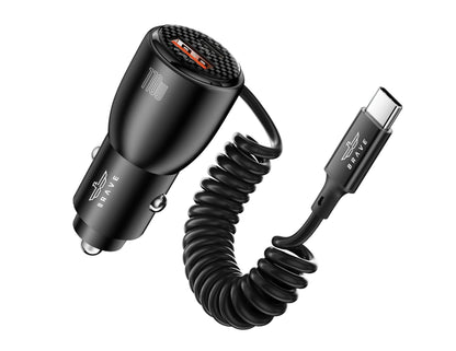 Brave 110W BCC-27 dual USB-C car charger with coiled Type-C cable black