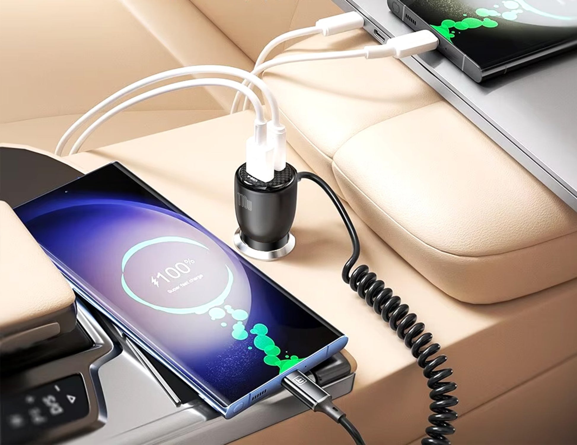 Brave 110W BCC-27 dual USB-C car charger with coiled Type-C cable black