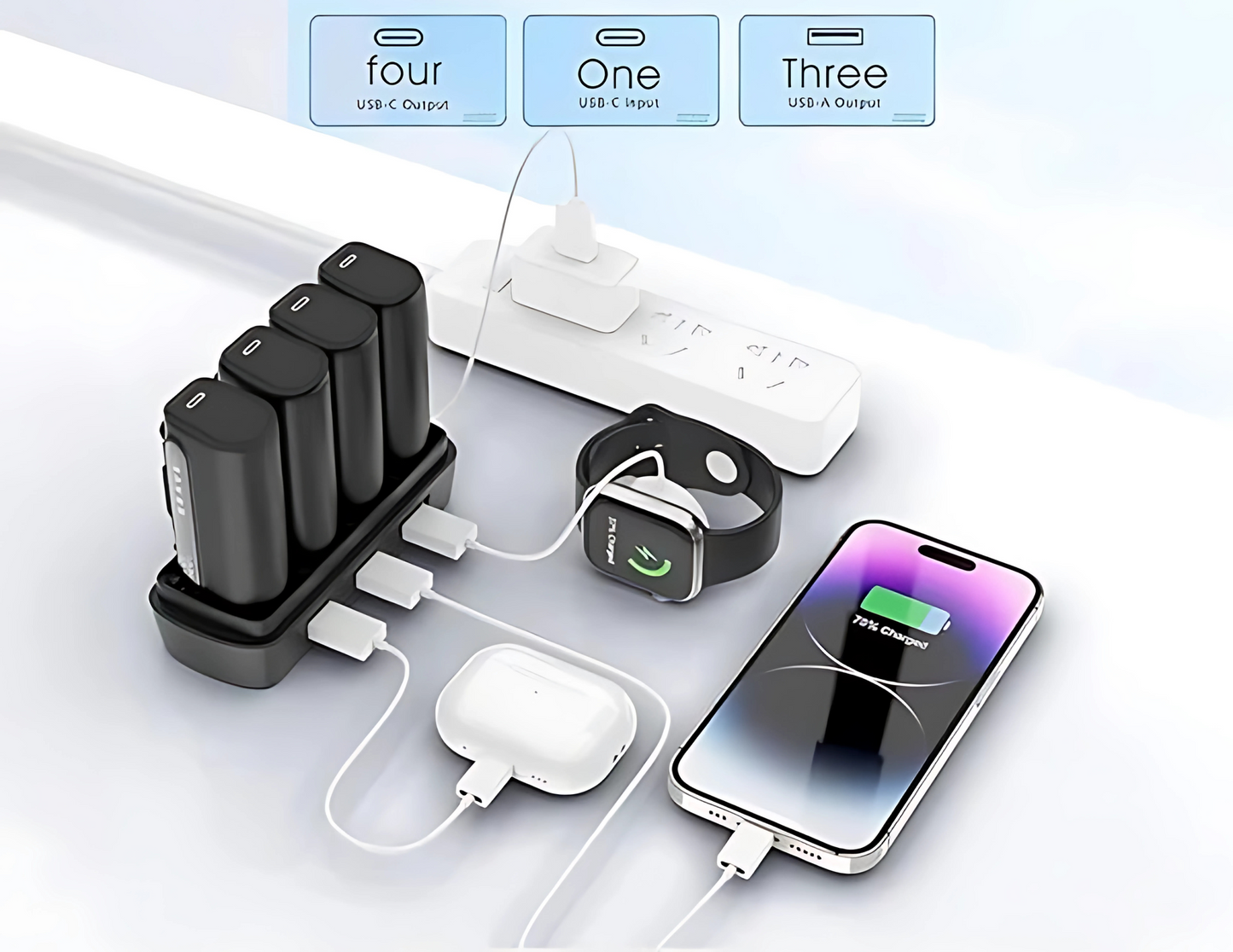 Brave 4-in-1 Power Bank Station BP-23BK charging multiple Devices.