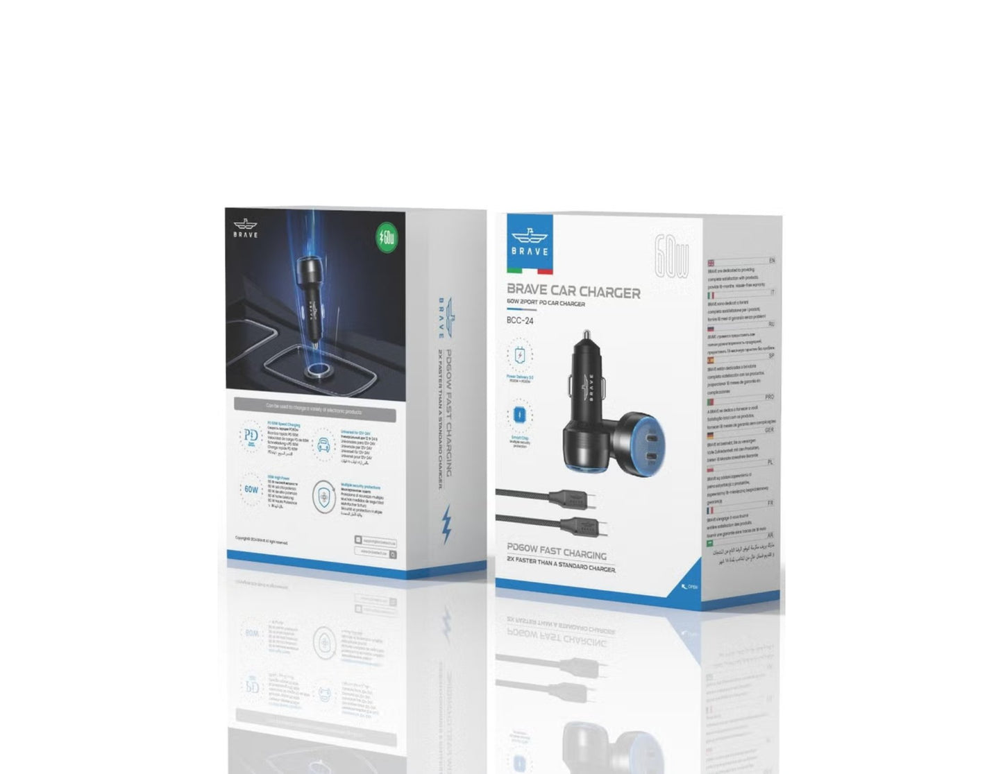 Brave 60W dual port car charger BCC-24 with 1m Type-C cable for iPhone Samsung and all USB-C devices Qatar