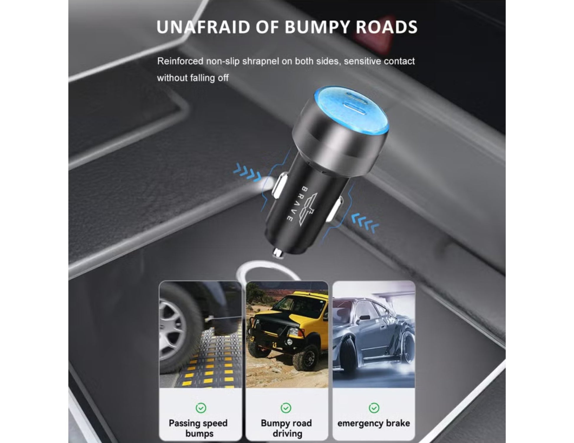 Brave 60W dual port car charger BCC-24 with 1m Type-C cable for iPhone Samsung and all USB-C devices Qatar