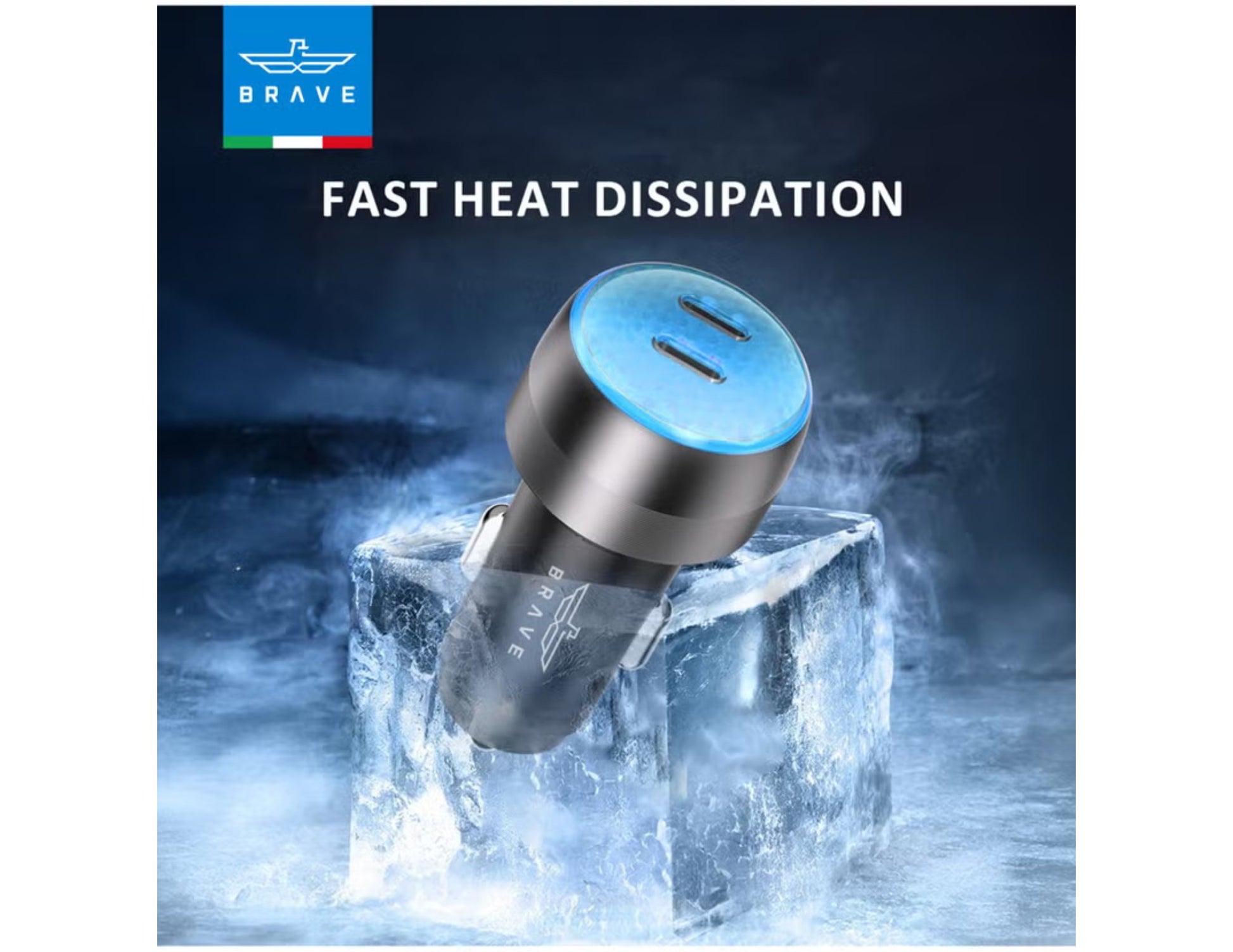 Brave 60W dual port car charger BCC-24 with 1m Type-C cable for iPhone Samsung and all USB-C devices Qatar