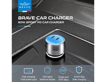 Brave 60W dual port car charger BCC-24 with 1m Type-C cable for iPhone Samsung and all USB-C devices Qatar