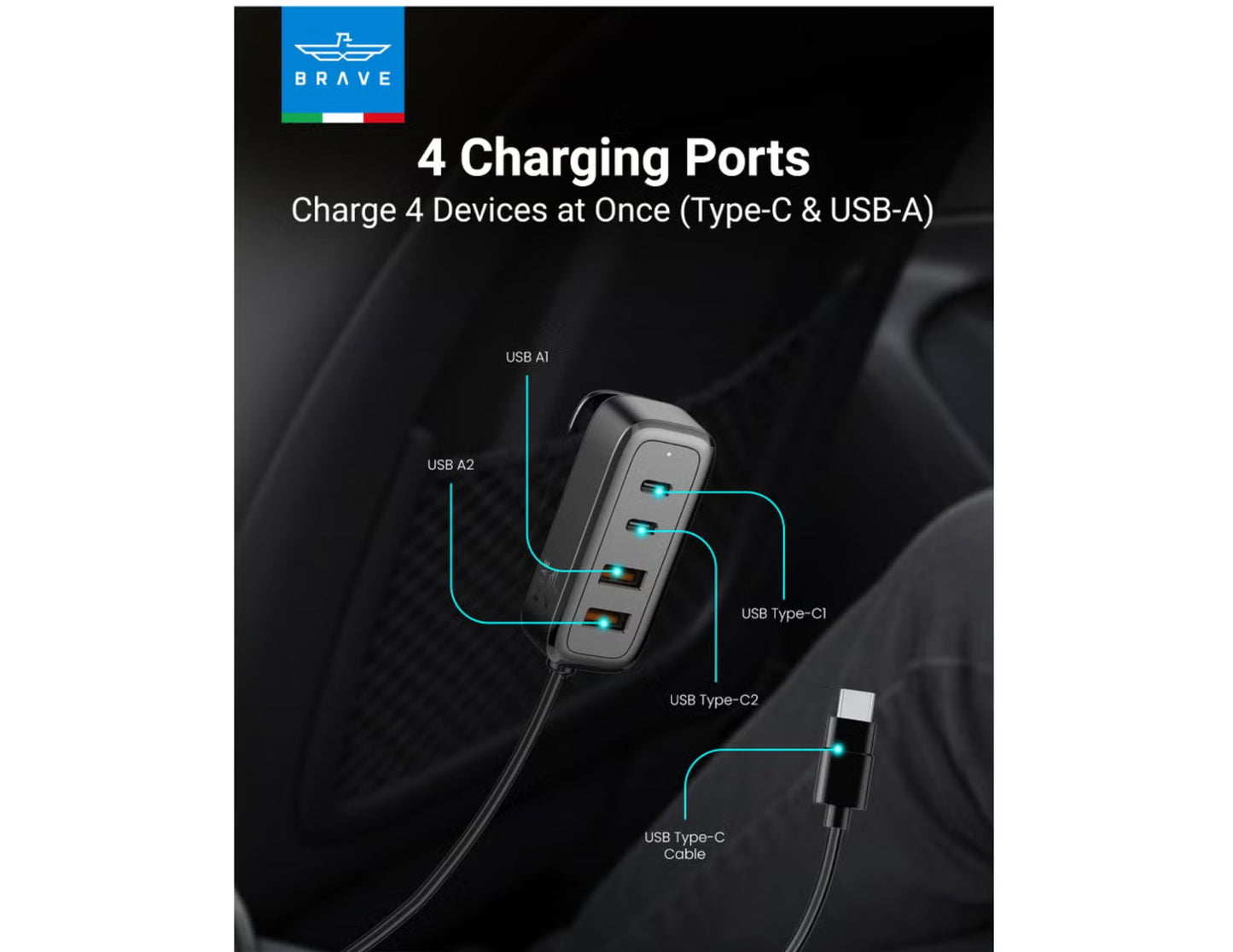Brave 60W Fast Multi-Port Car Charger USB-C USB-A Qatar
